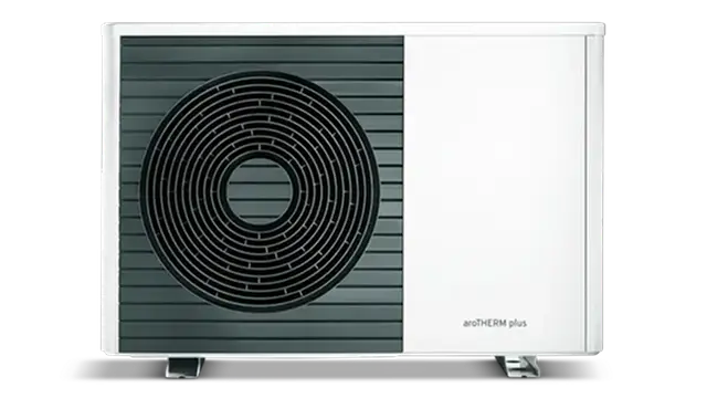 Modern air source heat pump unit outdoors